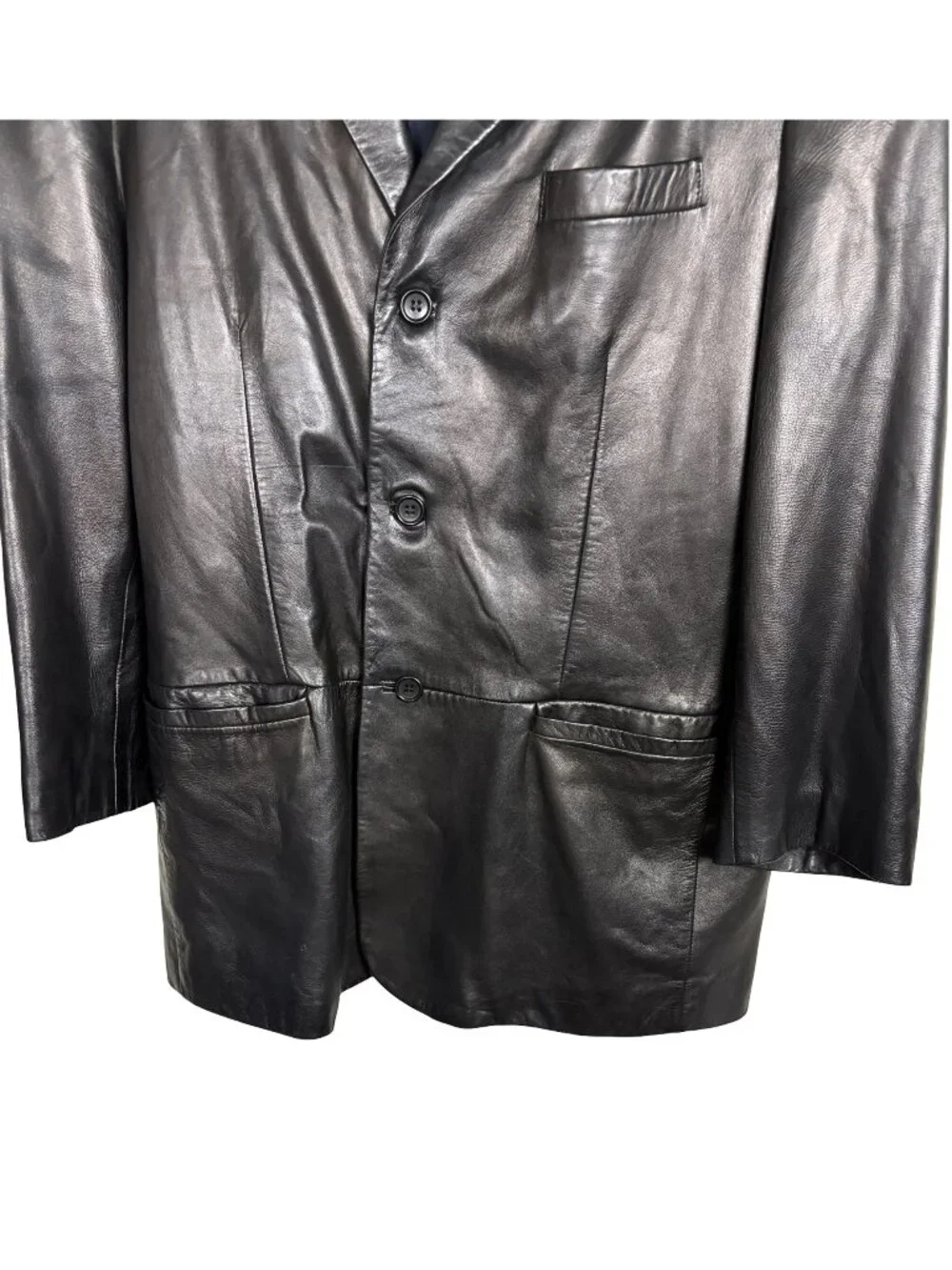 Hugo Boss Vintage Genuine Leather Blazer Jacket Men's Black 3 Button Classic 40R